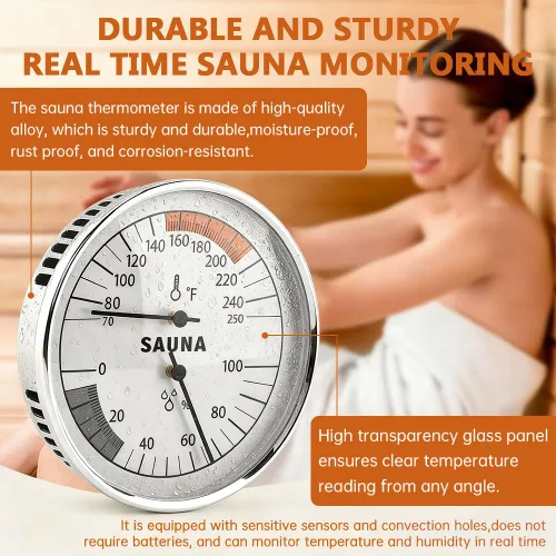 Miniatura 3 de Termómetro e higrómetro de sauna, medidor de temperatura colgante 2 en 1 y termostato con puntos pegajosos, pantalla de 3.9 pulgadas, 70-250 °F