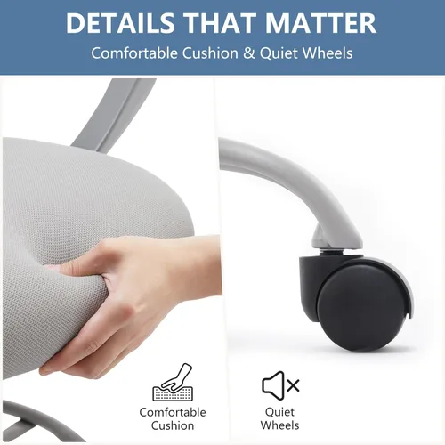 Miniatura 6 de DUMOS Silla de Dibujo - Silla de Oficina Ergonómica y Alta para Escritorio de Pie, Mostrador con Altura Ajustable y Cómodo Soporte Lumbar, Gris