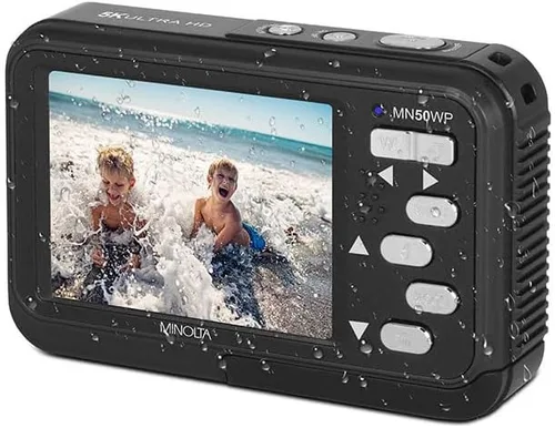 Miniatura 3 de Minolta Cámara digital subacuática de 48 MP: video Ultra HD 5K, enfoque automático, zoom digital de 16x, pantallas LCD duales, pantalla frontal