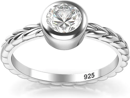Miniatura 2 de Metal Factory Anillo de compromiso de boda de plata de ley con bisel solitario
