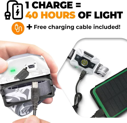 Miniatura 3 de Foxelli Linterna frontal LED recargable USB-C – Ultra ligera 2.4 oz y brillante 180 lúmenes – Luz roja/blanca, 5 modos, IPX5 impermeable, 40 h