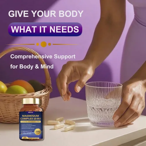 Miniatura 5 de Complejo de magnesio 700 mg 12 en 1 Suplemento de magnesio con glicinato, citrato, malato Sueño, calma, relajación muscular, apoyo para la salud