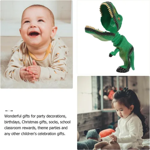 Miniatura 8 de Juguete agarrador de dinosaurios para niños, mordedores de mano de dinosaurio con pequeñas figuras de dinosaurios con resorte, juguete de marionetas