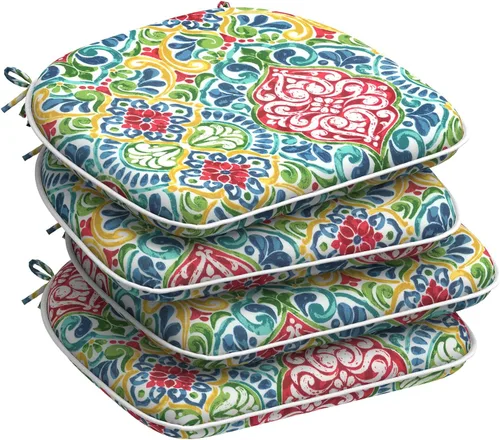 Miniatura 24 de DYTXIII Juego de 2 cojines para sillas de exterior con lazos, almohadillas repelentes al agua para sillas de patio de 17 x 16 pulgadas para muebles