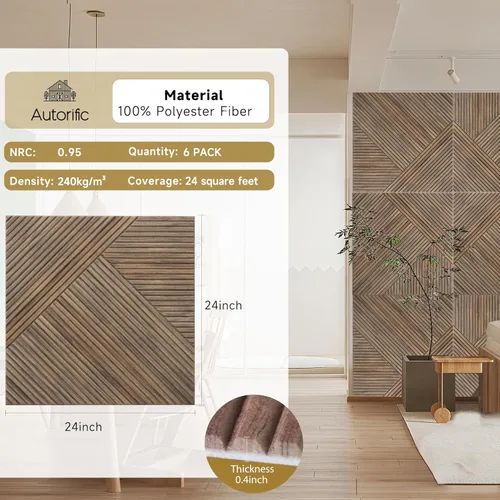 Miniatura 2 de Paneles acústicos de pared, paquete de 6 unidades de tamaño total de 72 x 48 pulgadas, paneles acústicos decorativos autoadhesivos para pared