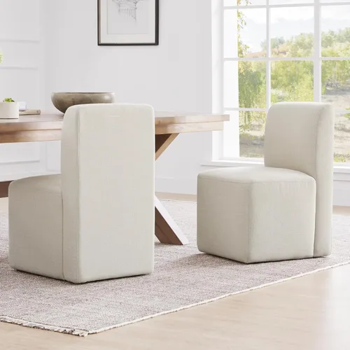 Miniatura 12 de CHITA Juego de 2 sillas de comedor con ruedas, tapizadas sin brazos, modernas sillas de comedor con rodillos para dormitorio, sala de lectura, sala