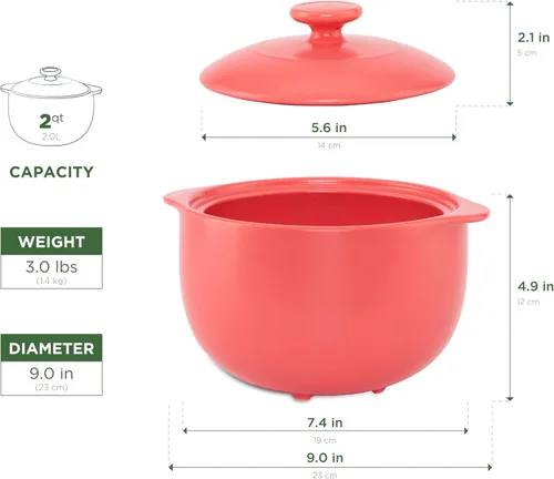 Miniatura 7 de MINH LONG - Horno holandés de porcelana de 2 cuartos con tapa, sin plomo ni cadmio, apto para horno hasta 482 °F, retención de calor, olla de Vesta