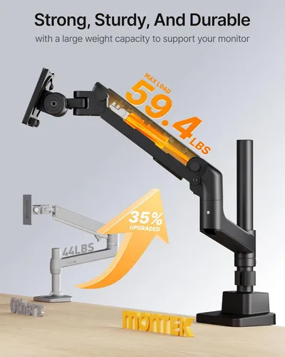 Miniatura 3 de monTEK Brazo para monitor ultra ancho de 17-57 pulgadas para pantallas de hasta 59.4 libras, soporte ajustable de pantalla curva única de aluminio