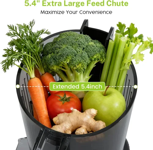 Miniatura 4 de Kndko Exprimidor de prensa en frío, máquinas exprimidoras con canal de alimentación grande de 5.4 pulgadas para verduras y frutas enteras