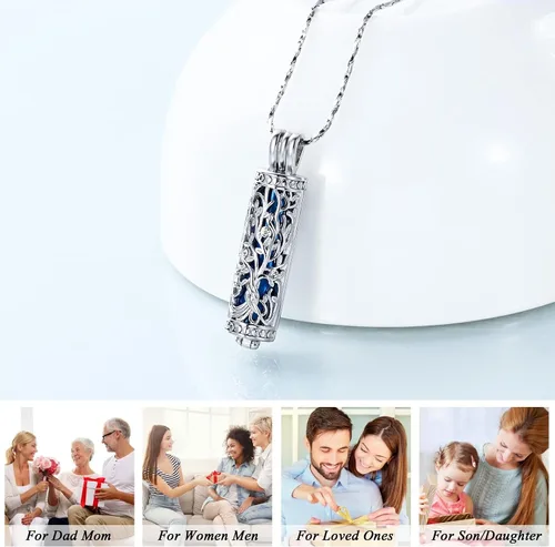 Miniatura 16 de Imrsanl Collar con colgante de urna de cremación con vial de cilindro hueco, urna de recuerdo, joyería de cremación, medallones conmemorativos