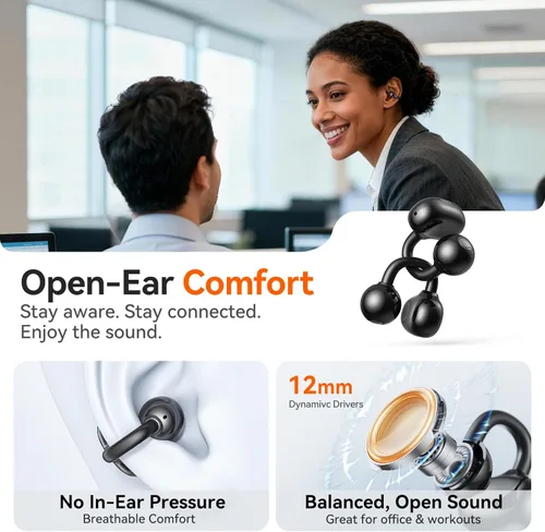 Miniatura 5 de Kinglucky Auriculares inalámbricos 2 en 1, auriculares intrauditivos y abiertos con clip, ajuste cómodo, auriculares Bluetooth 5.4 con micrófono