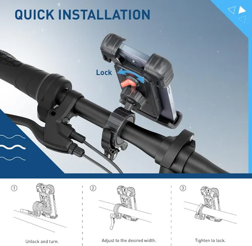 Miniatura 7 de Hiboy Soporte de teléfono para bicicleta, soporte universal giratorio de 360° para motocicleta, envolvente antivibración, clip de teléfono