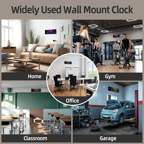Miniatura 6 de HAITANG Reloj de pared digital de 8 colores, reloj digital grande de 16.2 pulgadas con temperatura, fecha, DST automático, luz nocturna, atenuador