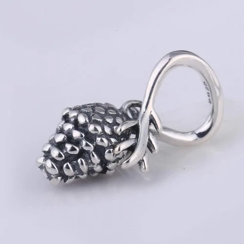 Miniatura 2 de Dijes de piñas de plata de ley 925 con cuentas de Navidad para pulsera europea, Plata esterlina, Circonita Cúbica