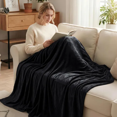 Miniatura 2 de Exclusivo Mezcla Manta de vellón para sofá, cama, súper suave y cálida, para uso en todas las estaciones, acogedora, afelpada, ligera, negro, 50 x