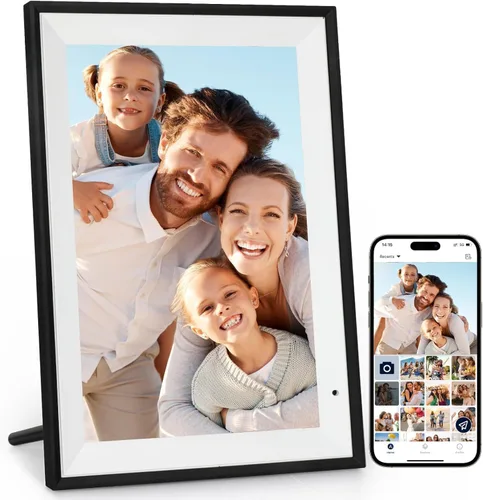 Marco de fotos digital de 10.1 pulgadas con almacenamiento de 32 GB, pantalla táctil IPS FHD de 1280 x 800 IPS, marco inteligente WiFi para Negro