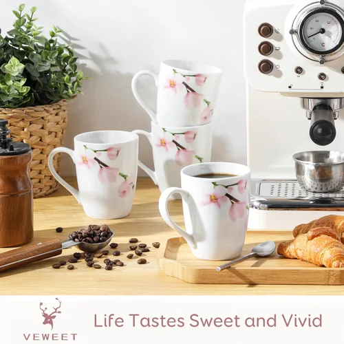 Miniatura 2 de Juego de 6 Tazas de Café VEWEET, Juego de Tazas de 11 onzas con Asa, Juego de Tazas Florales de Cerámica para Cocina, Apto para Microondas y Annie
