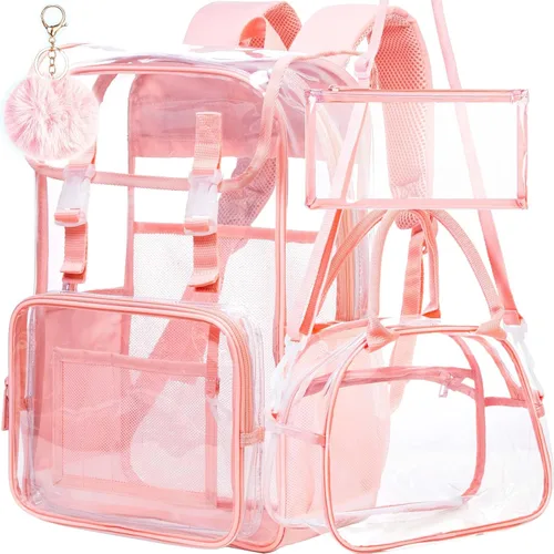 Miniatura 47 de Mochila transparente, aprobada por el estadio, para niñas y niños, mochila transparente de PVC resistente para mujeres y hombres