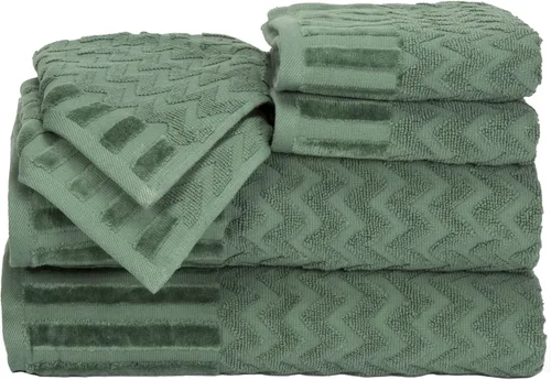 Miniatura 9 de Bedford Home Juego de toallas de baño de felpa de algodón de lujo de 6 piezas, diseño de cheurón esculpido de felpa para spa, toallas decorativas