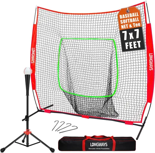 Miniatura 10 de 7x7ft/8x8ft Baseball Softball Net with Steel Frame for Batting, Hitting, Pitching, Portable Baseball Batting Net with Carry Bag, Great for All Levels