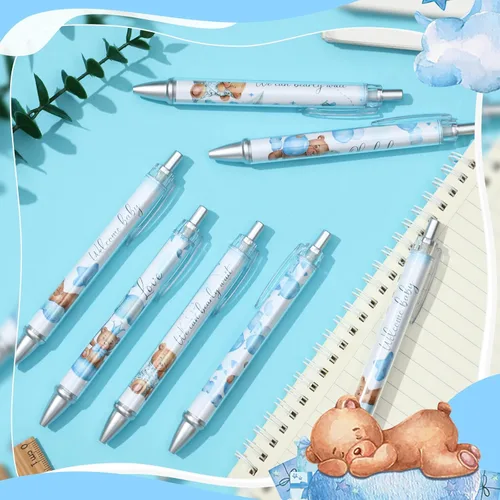 Miniatura 4 de Chuangdi 24 piezas de bolígrafos de bola retráctiles para niños, osos bebés, bolígrafos de bola de color negro para fiesta de baby shower