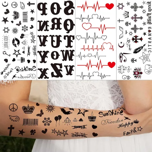 Miniatura 7 de TASROI 18 hojas de tatuajes temporales con citas inspiradoras en negro para mujeres, niños y niños, de larga duración, palabras del alfabeto