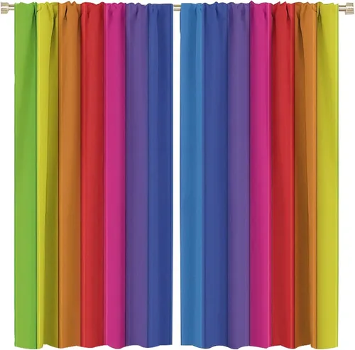 Miniatura 78 de Cortinas opacas abstractas de arco iris, pintura de color arcoíris con gotas, diseño gráfico creativo con bolsillo para barra, para sala de estar