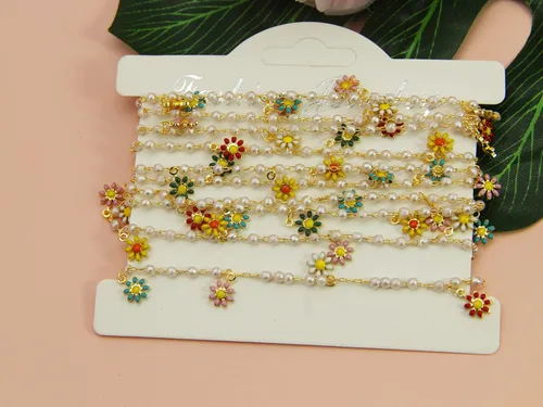 Miniatura 4 de Cadena de eslabones de girasol esmaltada hecha a mano con fornituras de latón chapado en oro para hacer joyas, máscara de vidrio, zapatos, Cc02