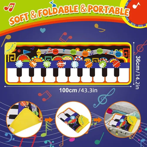 Miniatura 6 de RenFox Alfombrilla de piano para bebé con 25 sonidos musicales, tapete de juego musical para niños, desarrollo educativo temprano, regalo