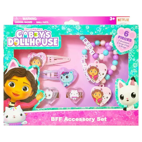 Miniatura 2 de LUV HER Gabby's Dollhouse Girls BFF Juego de 6 piezas de joyería de juguete con 2 anillos, 2 pulseras de cuentas y pinzas para el cabello con cierre