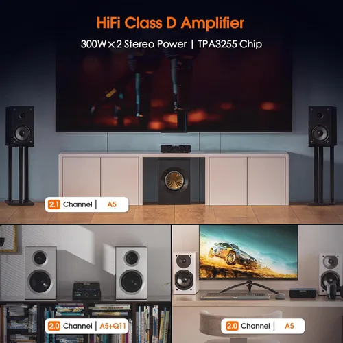 Miniatura 2 de Douk Audio A5 Amplificador Estéreo de 2 Canales TPA3255, 300 Vatios x2 Mini amplificador de audio de alta fidelidad Clase D para sistema de cine
