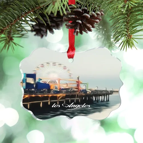 Adornos de Navidad de California Estados Unidos, paisaje urbano de Los Ángeles, adornos de árbol de Navidad, adornos de Navidad personalizados de
