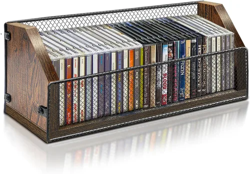 Miniatura 9 de Estante de almacenamiento de CD, organizador de CD de madera con capacidad para 64 CD (32 cada uno), estante retro para CD de escritorio, perfecto