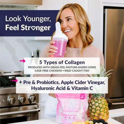 Miniatura 2 de SkinnyFit - Super Youth Colágeno para Mujeres - Polvo de Péptidos de Multi Colágeno - Probióticos, Fibra, Ácido Hialurónico - Sin OGM, Sin Gluten