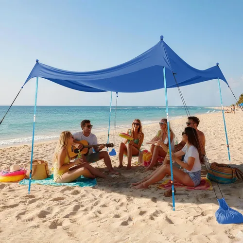 Miniatura 13 de CROWN SHADES Tienda de campaña de playa de 7 x 7, toldo de playa fácil de desplegar, UPF50+, 2 postes ajustables, turquesa