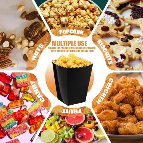 Miniatura 4 de Zopeal Juego de mini cajas de palomitas de maíz y bolsa transparente para golosinas, bolsas de palomitas de maíz a granel con parte superior Negro