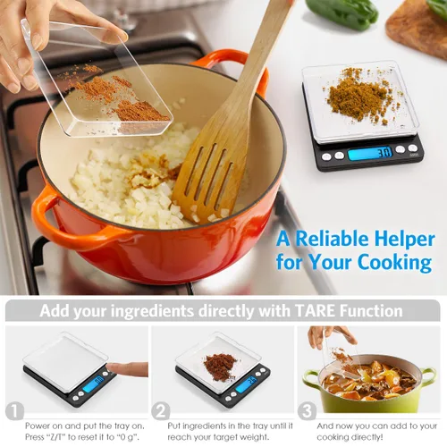 Miniatura 3 de Amir balanza digital de cocina de acero inoxidable con pantalla LCD, pesa hasta 3000 g, 0.1 g resolución, ideal para regalos de Navidad., Negro