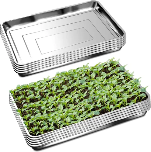 Miniatura 10 de RooTrimmer Bandejas de acero inoxidable para plantas, paquete de 5 bandejas multiusos para plantas de interior y exterior, bandeja de inicio