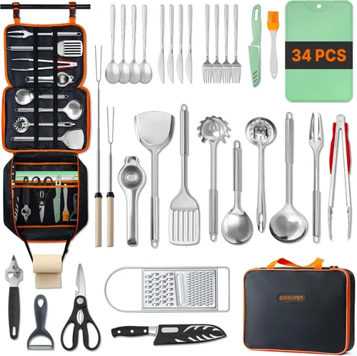 Miniatura 9 de Gaialoop Juego Portátil de Utensilios de Cocina para Acampar, Equipo de Cocina de Campamento y de Fogata, Esenciales para RV, Accesorios Imperdibles