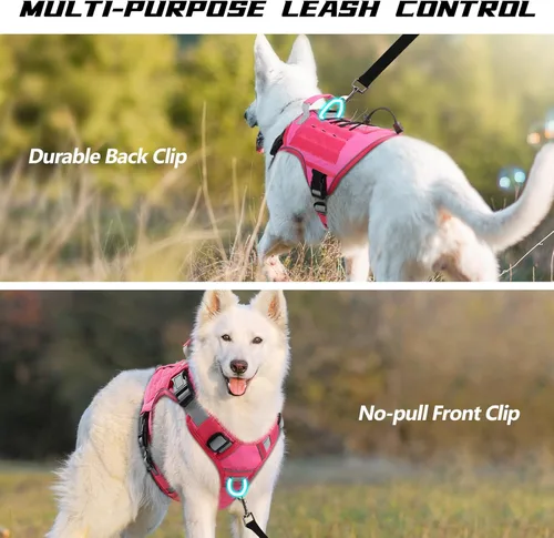 Miniatura 3 de WINGOIN Arnés táctico para perros extragrandes, arnés resistente sin tirones con asa, ajustable, reflectante, militar, K9, chaleco para perros Rosa