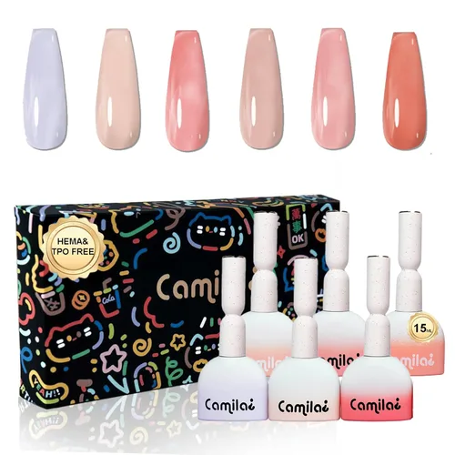 Miniatura 8 de CAMILA ¿ Juego de 6 esmaltes de uñas de gel sin Tpo de 0.5 fl oz sin Hema de colores neutros color nude claro para remojar el esmalte de gel LED