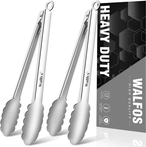 Miniatura 9 de Walfos Pinzas de cocina de acero inoxidable – Pinzas de metal de bloqueo resistentes de 7, 9 y 12 pulgadas para cocinar, asar a la parrilla, juego