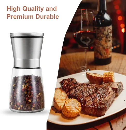 Miniatura 6 de Molinillo de Pimienta Manual Premium con Tapa de Acero Inoxidable, Cuchillas de Cerámica y Molinillo de Grosor Ajustable para Pimienta Recién