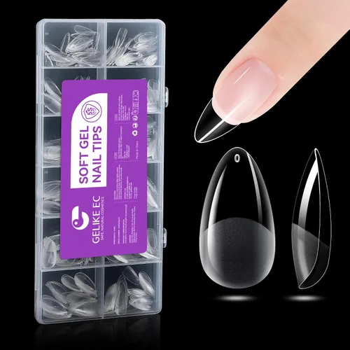 Gelike ec Puntas de uñas de almendra para salón: 552 puntas de uñas de gel suaves medianas para manicura, 12 tamaños