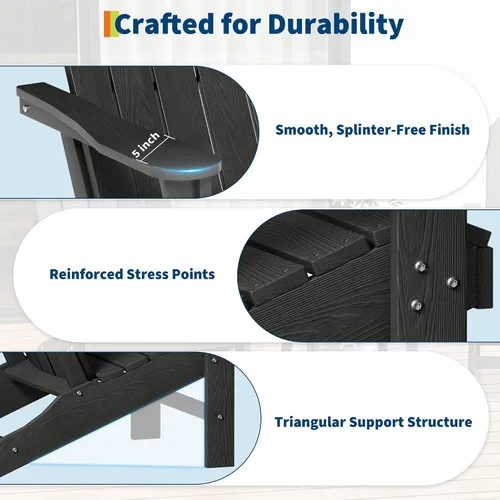 Miniatura 7 de PeakPursuit Silla Adirondack HDPE para patio, silla de césped con textura de madera, muebles de patio al aire libre para jardín y terraza
