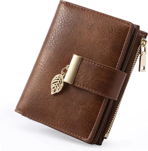 Miniatura 19 de yiijay Billetera pequeña para mujer, con bloqueo RFID, de piel, plegable, tarjetero para tarjetas de crédito para mujeres, cartera compacta