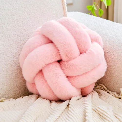 Miniatura 10 de Almohada de nudo de bola, cojín decorativo redondo para arrojar, almohada de felpa suave beige anudada de 8 pulgadas, cojín decorativo de nudo
