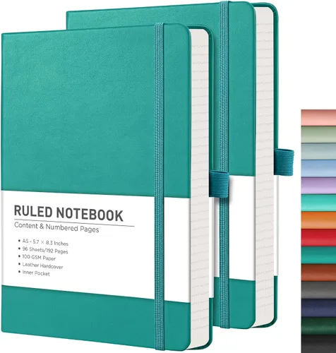 Miniatura 69 de RETTACY Cuaderno rayado, 2 paquetes, 192 páginas numeradas por paquete, tamaño A5 mediano (5.7 x 8.3 pulgadas), para hombres y mujeres, escritura