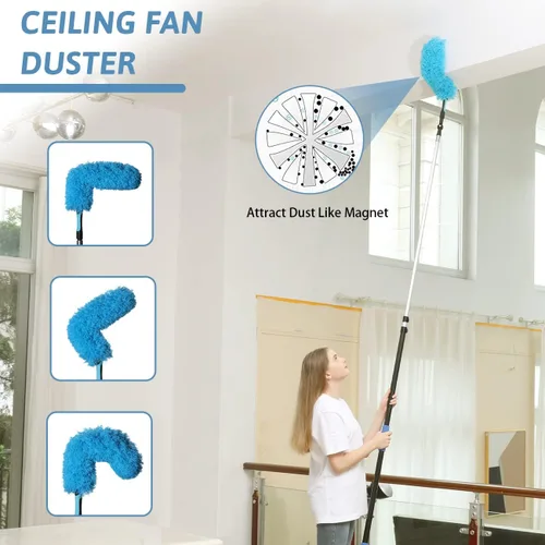 Miniatura 3 de MAYKI Plumeros de alto alcance de 20 pies para limpiar 5 piezas, plumeros de ventilador de techo con poste de extensión, plumero de telaraña
