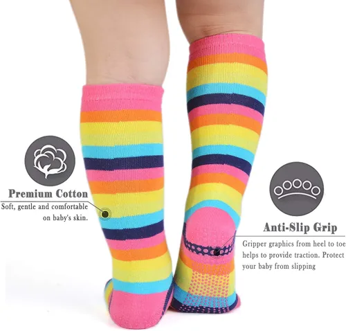 Miniatura 3 de EPEIUS Calcetines altos a la rodilla con rayas arco iris para bebé, medias de tubo antideslizantes, calcetines de fútbol para niños pequeños y niños